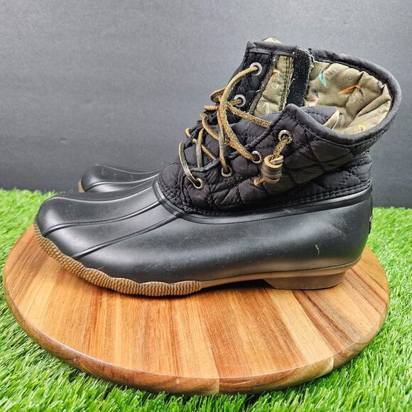 Sperry Duck Boots Womens 9 M Saltwater Quilted Black Waterproof Lace Up STS94063 - Picture 5 of 11